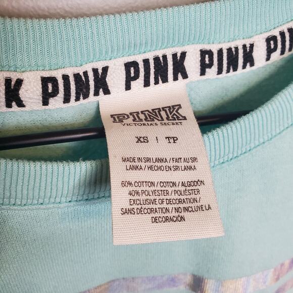 VS PINK Baby Blue Campus Crew Holographic Logo XS - Picture 5 of 11